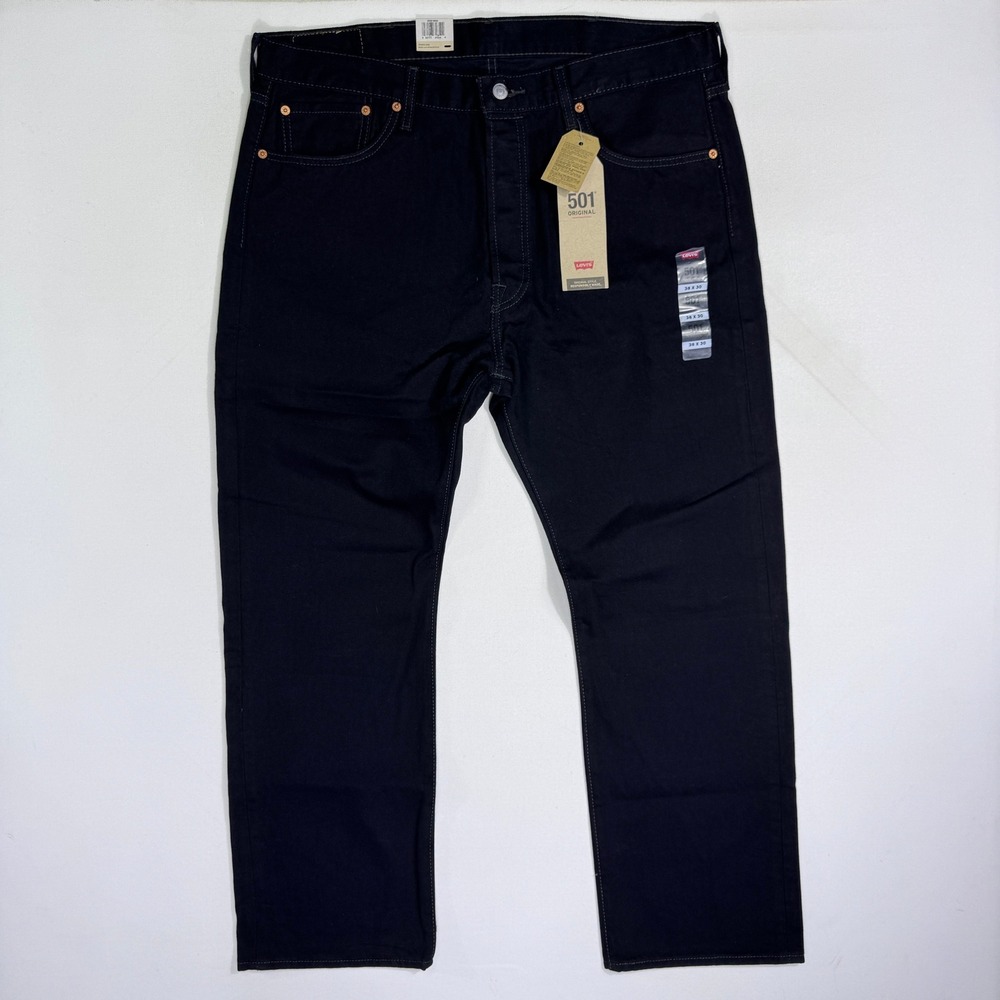 Levis 501 Original Fit Jeans Mens 38x30 Black Denim Straight Leg NWT Cowboy